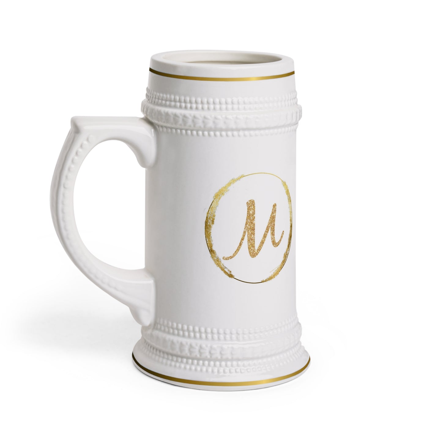 Letter M - Personalized Beer Stein Mug – Custom Initial Ceramic Stein with Gold Accents | Perfect Gift for Beer Lovers