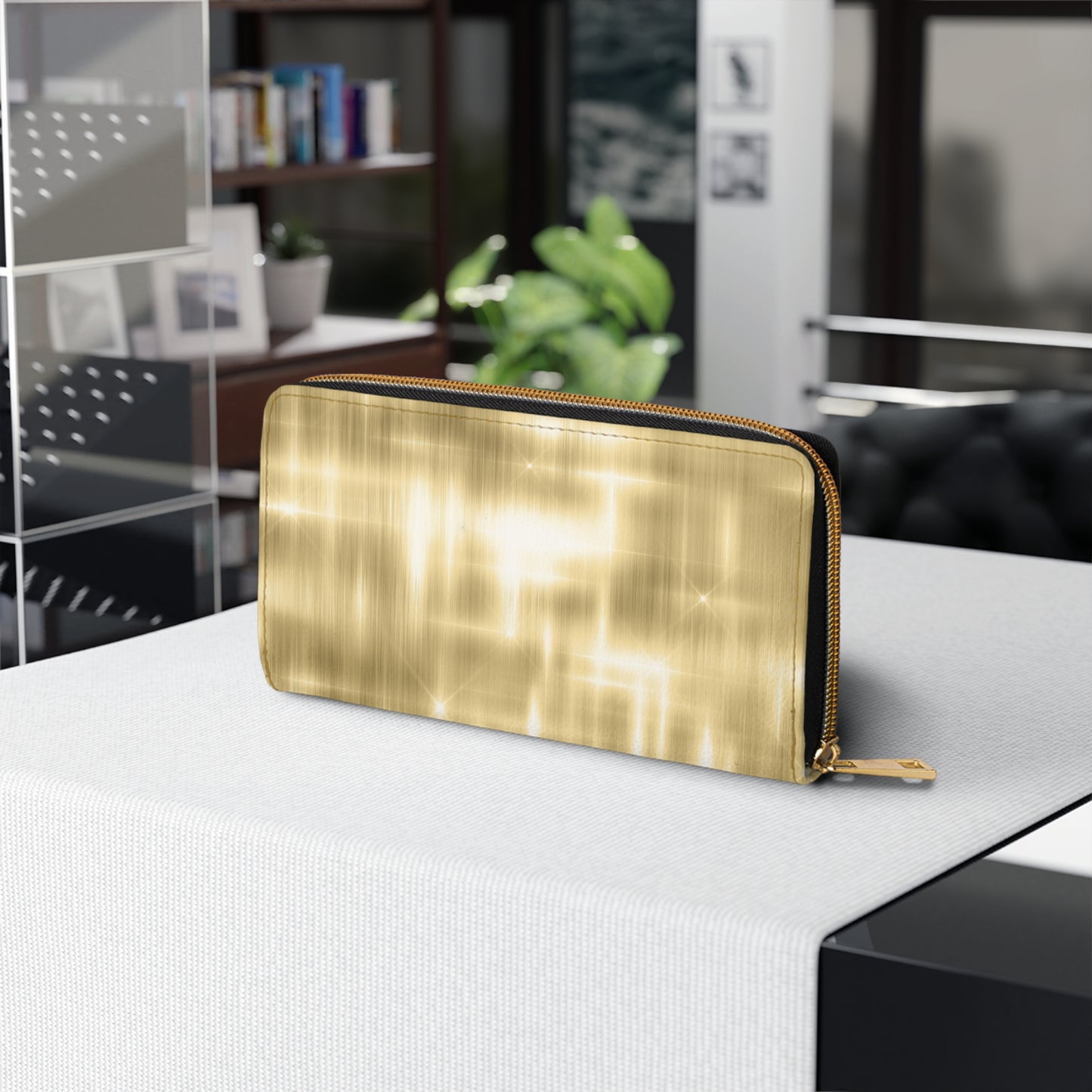 Collector's Vault: Aurum Gala | Radiant Gold Metallic Zipper Wallet | Glamorous Statement Accessory for Special Occasions