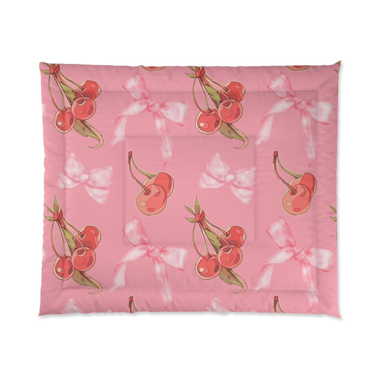 Cozy Pink Comforter with Red Cherries & Bows – Cozy, Fluffy, and Stylish Bedding for a Warm Night's Sleep