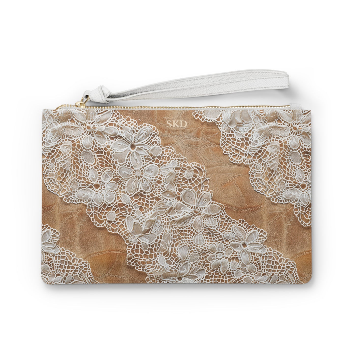 Demure Elegance | Soft Lace & Beige Smooth Faux Leather Clutch Bag | Understated Luxury for Graceful Women