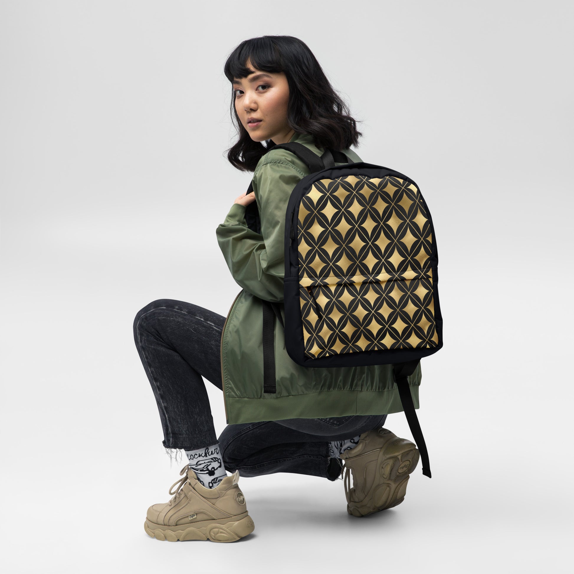 Luxury Black and Gold Pattern Backpack – Stylish, Durable, and Water - Resistant - Signature Keepsake Designs