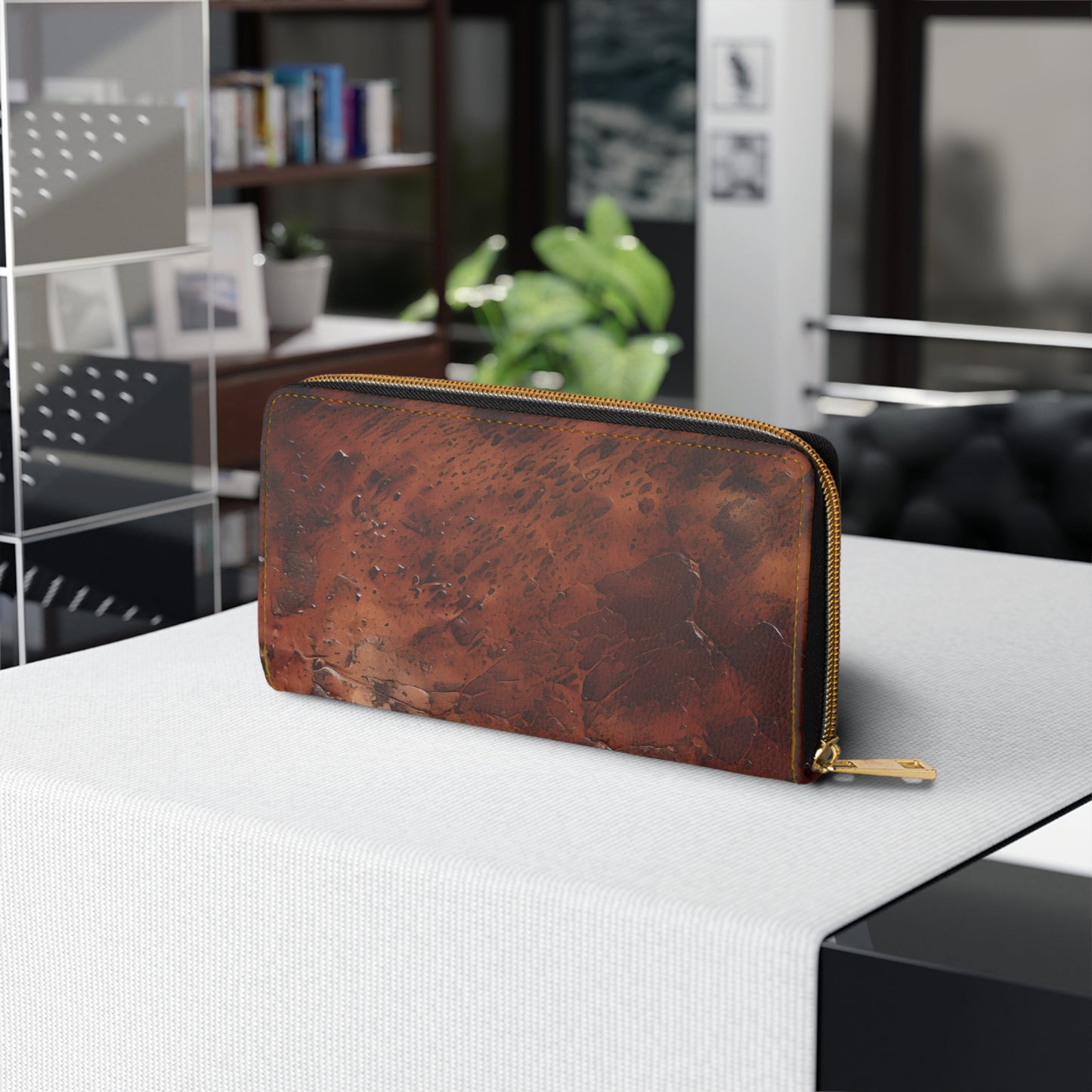 Collector's Vault: Monarch Dynasty | Burnished Mahogany Textured Zipper Wallet | Regal Patina for Distinctive Taste