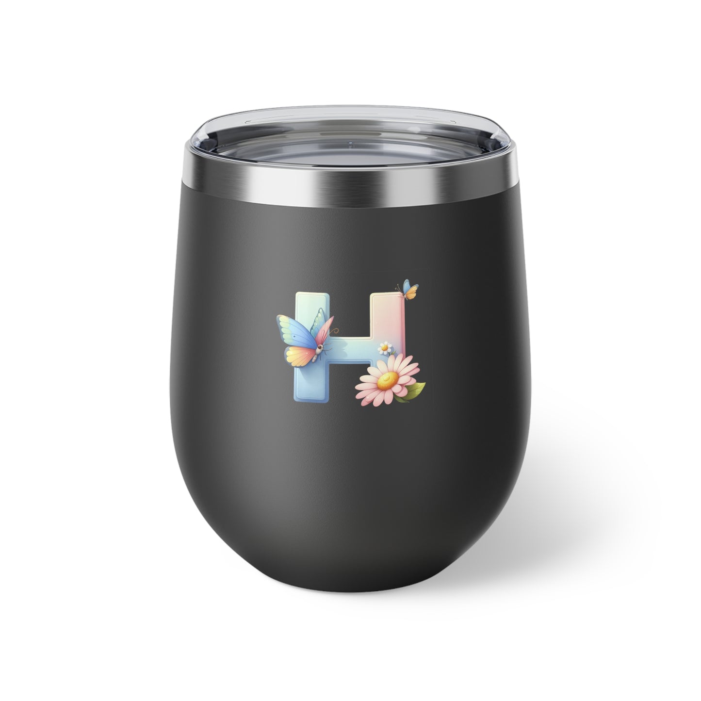 Letter H - Personalized Whimsical Butterfly Copper Vacuum Insulated Cup, 12 oz – Perfect for Weddings