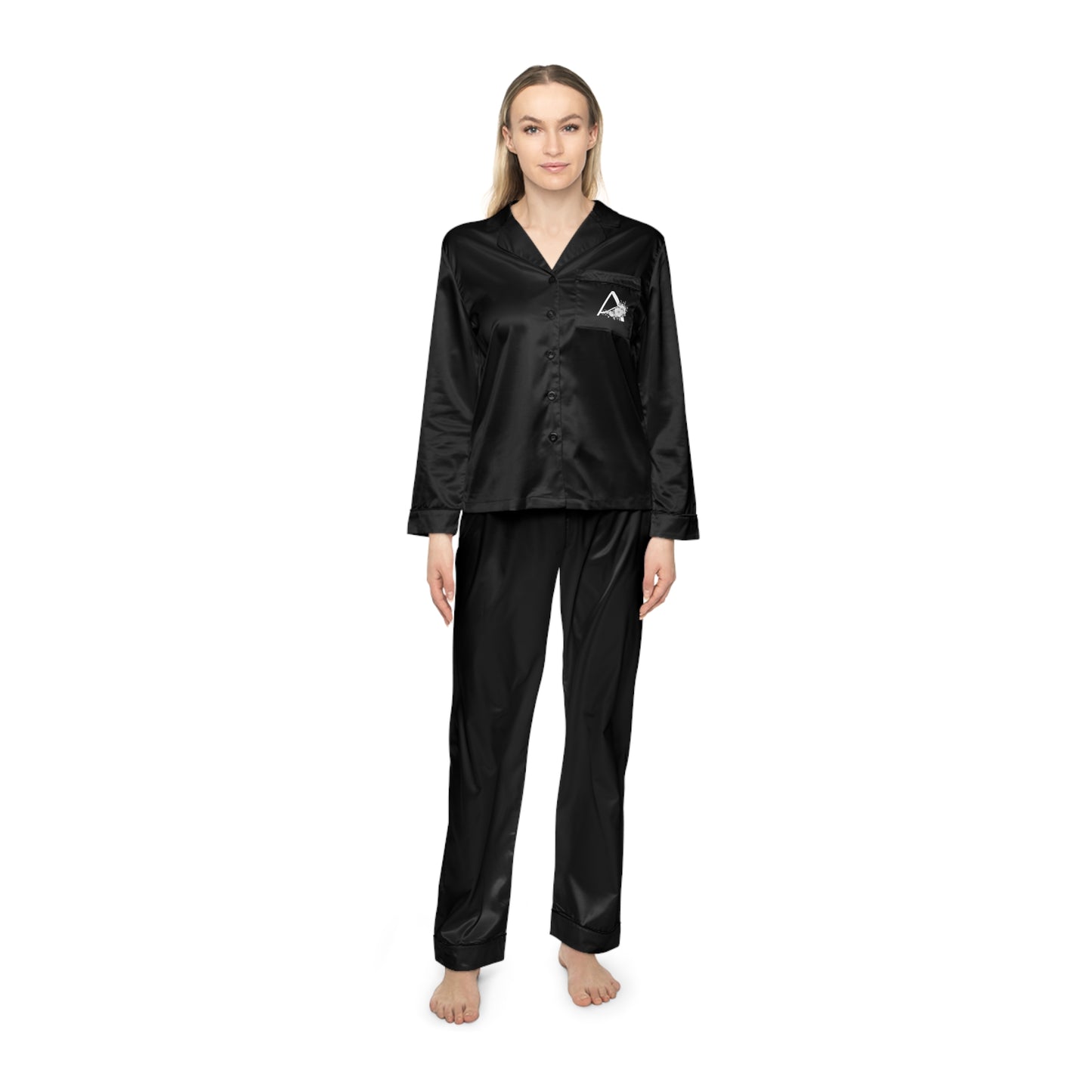 Letter A - Monogrammed Black Satin Pajamas for Women | Soft, Elegant Sleepwear with Drawstring Waist