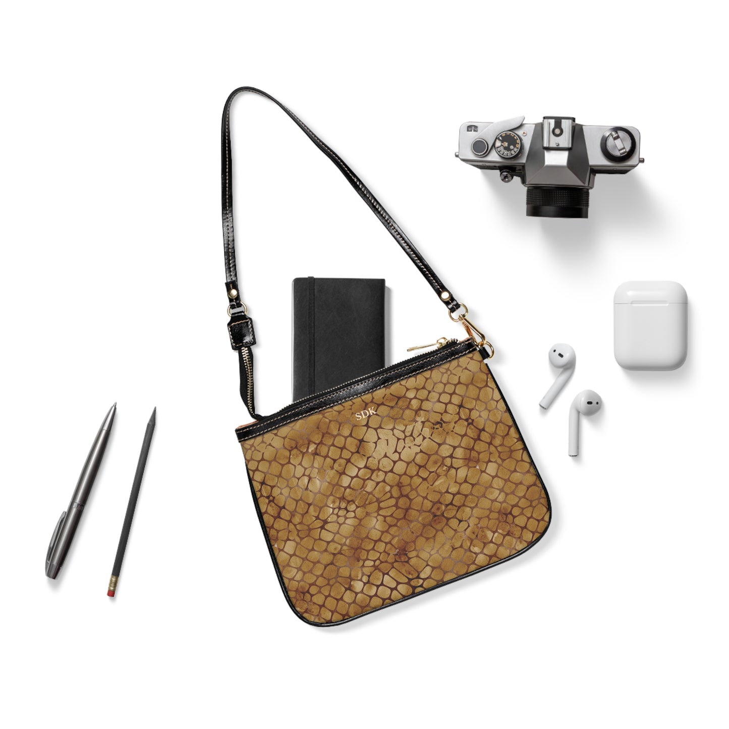Core Collection: Amber Venom | Amber Brown Faux Snake Small Shoulder Bag | Warm Exotic Luxury for Bold Style