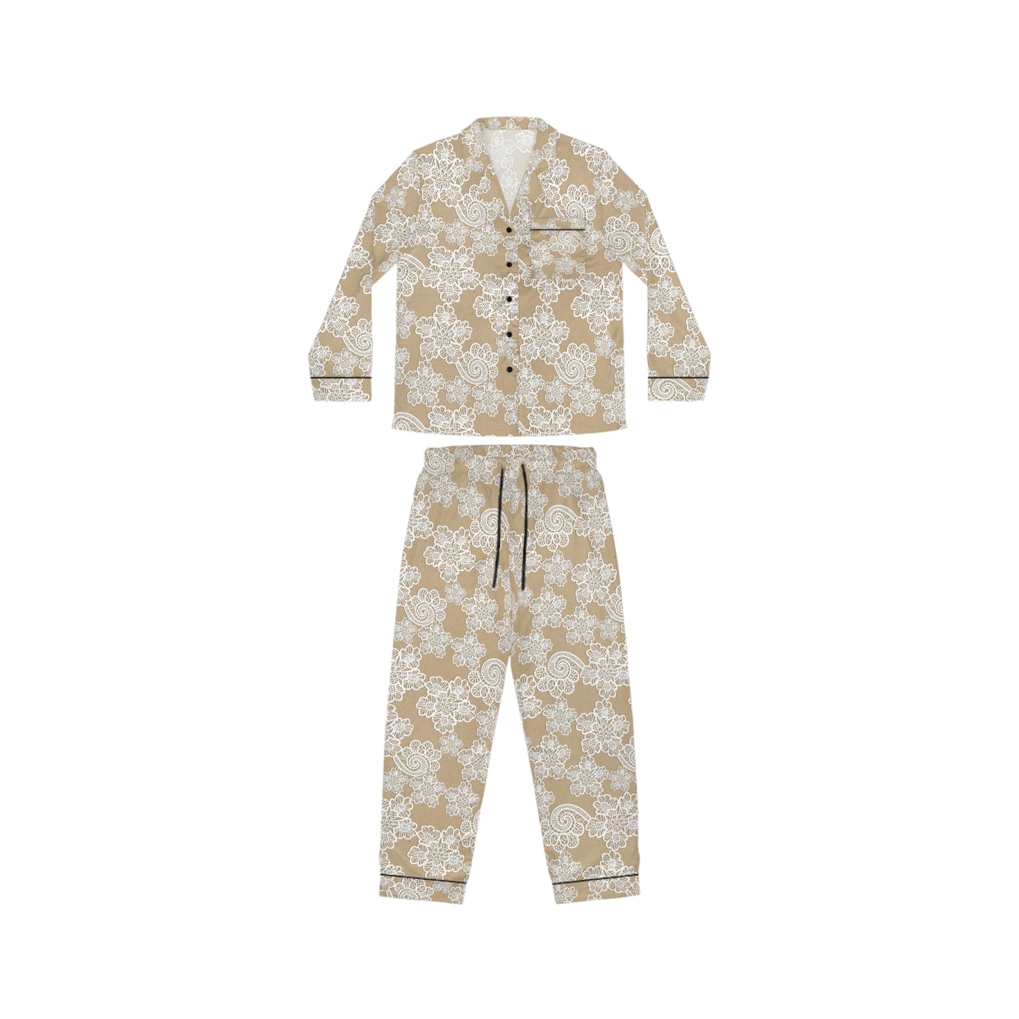 Satin Lace-Pattern Pajamas for Women | Soft, Elegant Sleepwear with Drawstring Waist