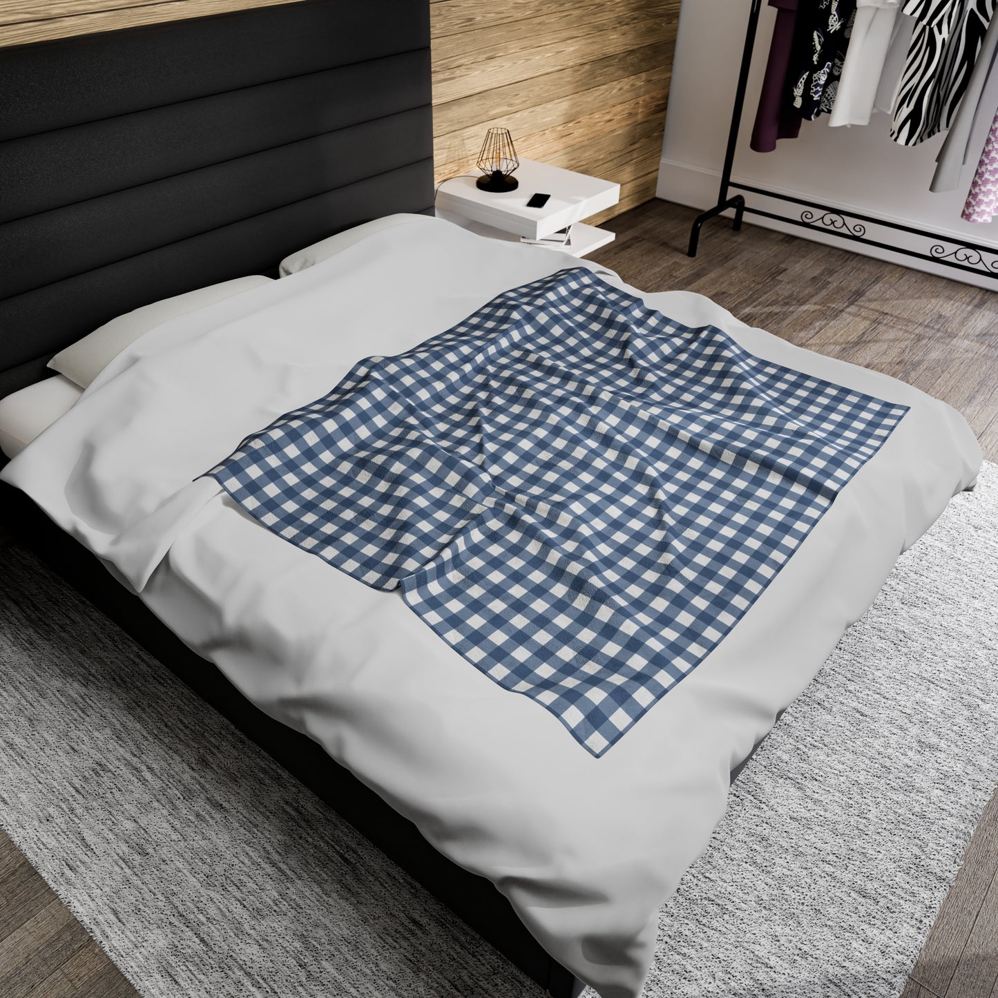 Custom Blue Check Plush Velveteen Plaid Blanket – Cozy, Soft, and Perfect for Personalized Gifts | 50x60