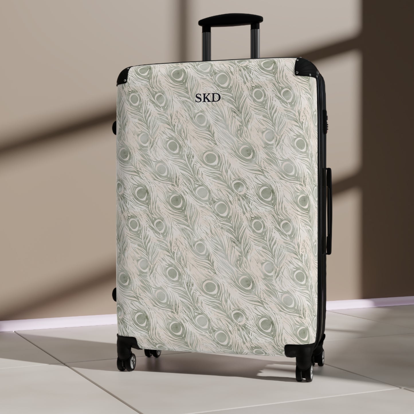 Vault Exclusive: Snowy Plume | White Feather Peacock Patterned Suitcase with Built-In Lock and Durable Protection | Pristine Beauty for Stylish Travel, Lightweight Carry-On, Vacation Essential