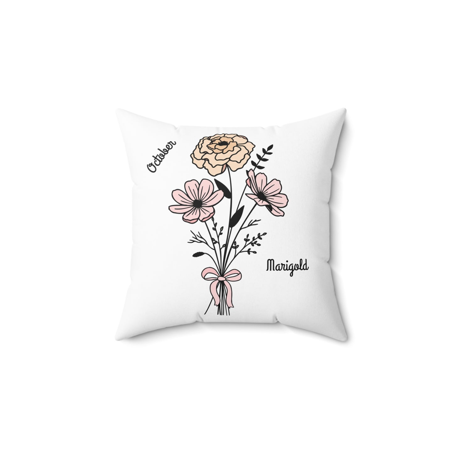 October Marigold Birth Flower - Custom Spun Polyester Square Pillow – Stylish Double-Sided Home Décor Accent for a Personalized Touch