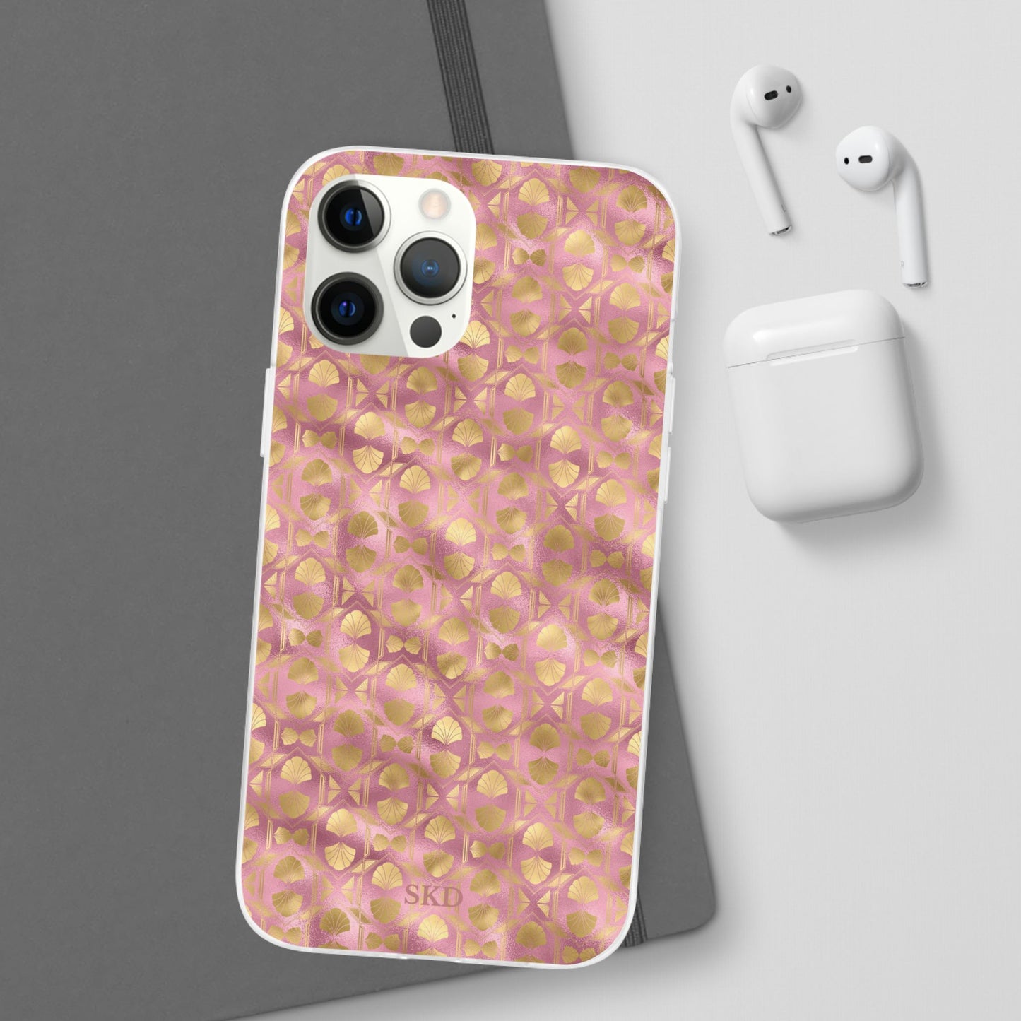 Collector's Vault: Blush Horizon | Soft, Pastel Pink & Gold iPhone Case | Shock-Absorbing TPU Protective Cover, Slim & Wireless Charging Compatible, All iPhone Sizes