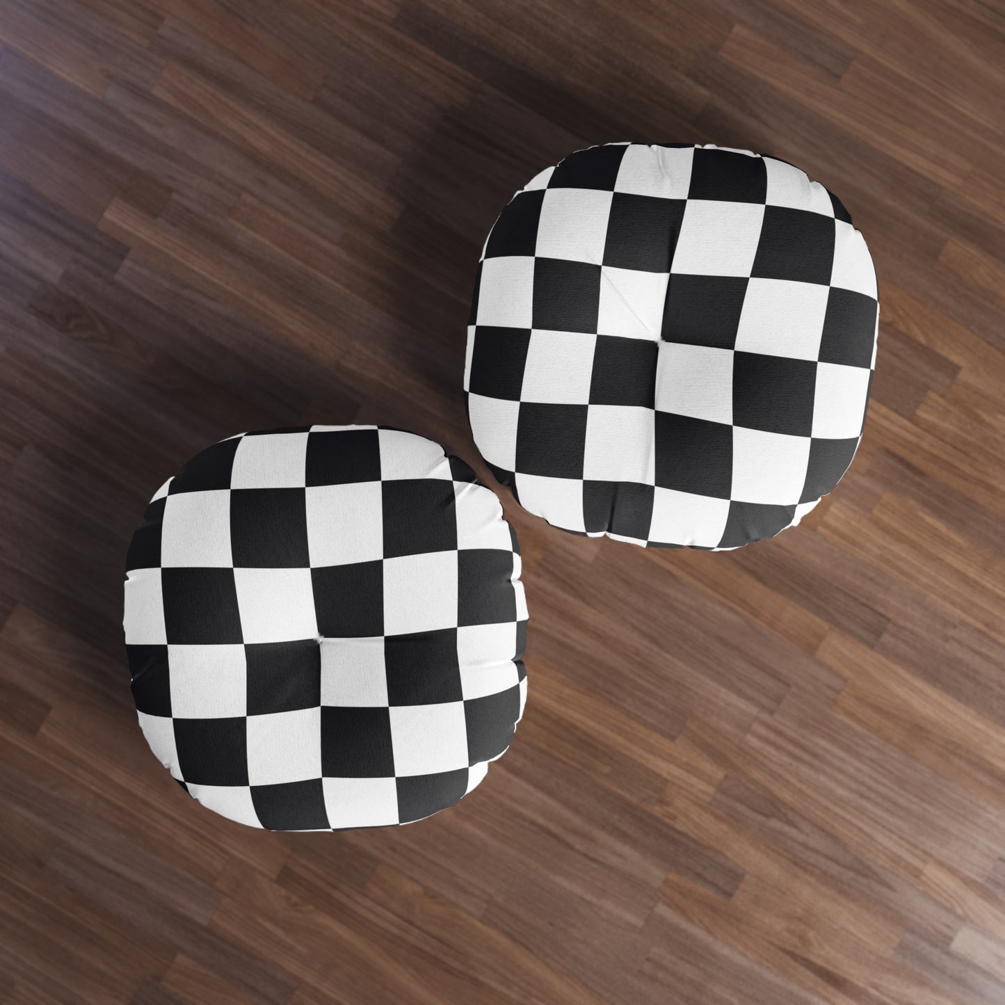 Monochrome Luxe | Black & White Checkered Tufted Round Pillow | Bold Statement in Geometric Elegance