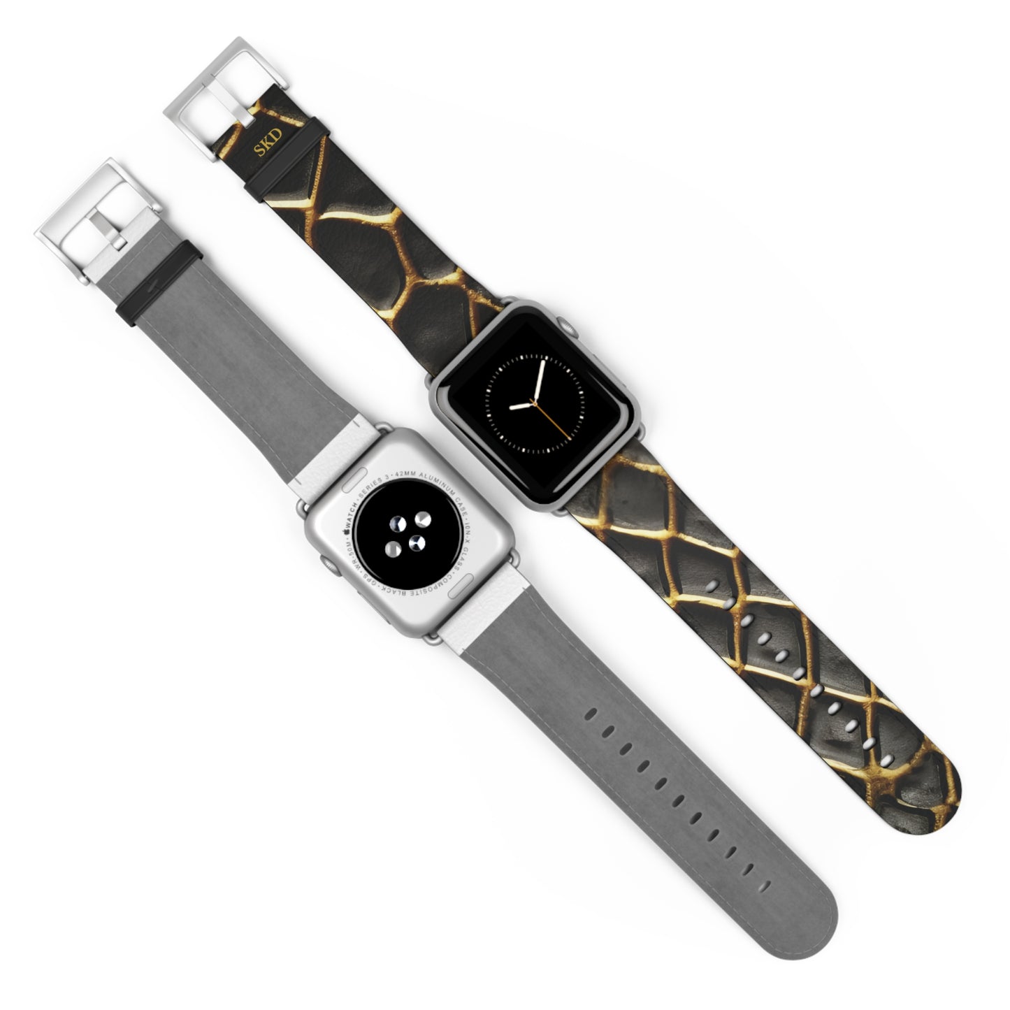 LIMITED EDITION: Obsidian Venom | Striking Black & Gold Faux Snake Leather Apple Watch Strap, RoHS, REACH, and Intertek Certified |  Stainless Steel, All Series Compatible