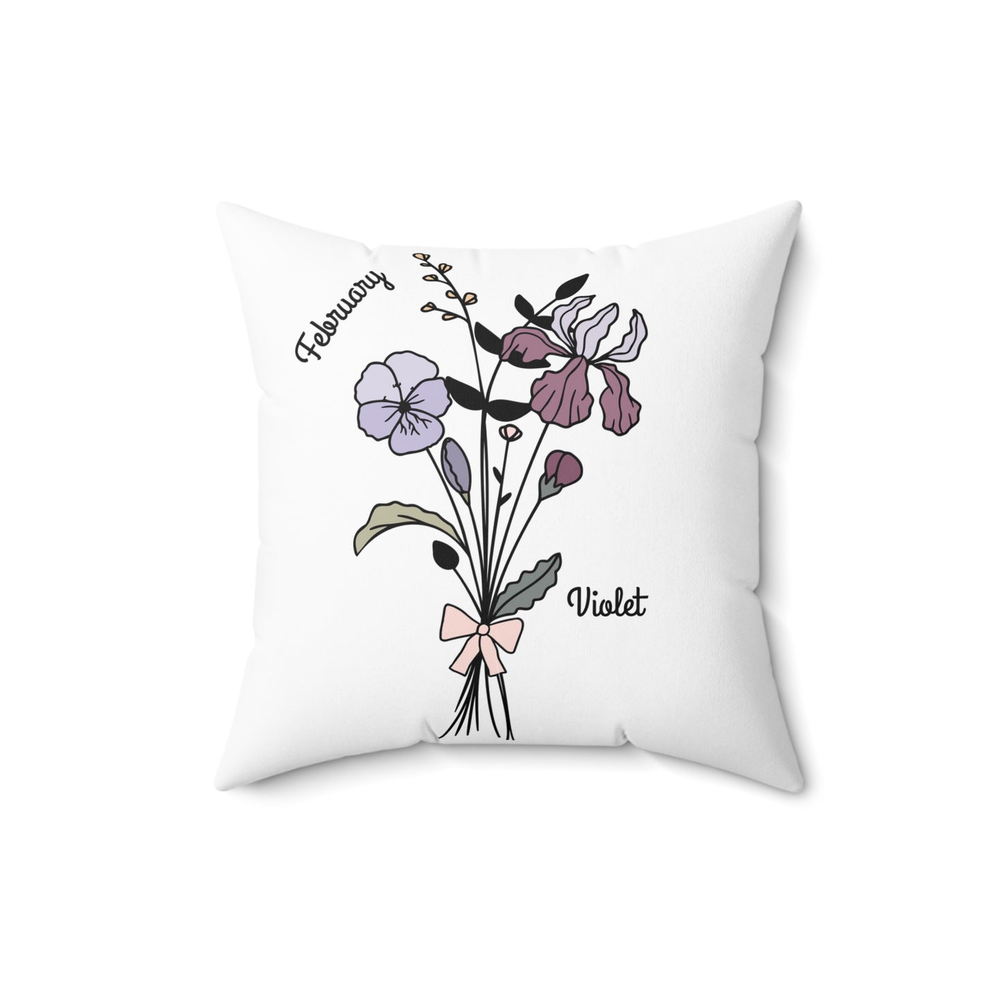 February Violet Birth Flower - Custom Spun Polyester Square Pillow – Stylish Double-Sided Home Décor Accent for a Personalized Touch