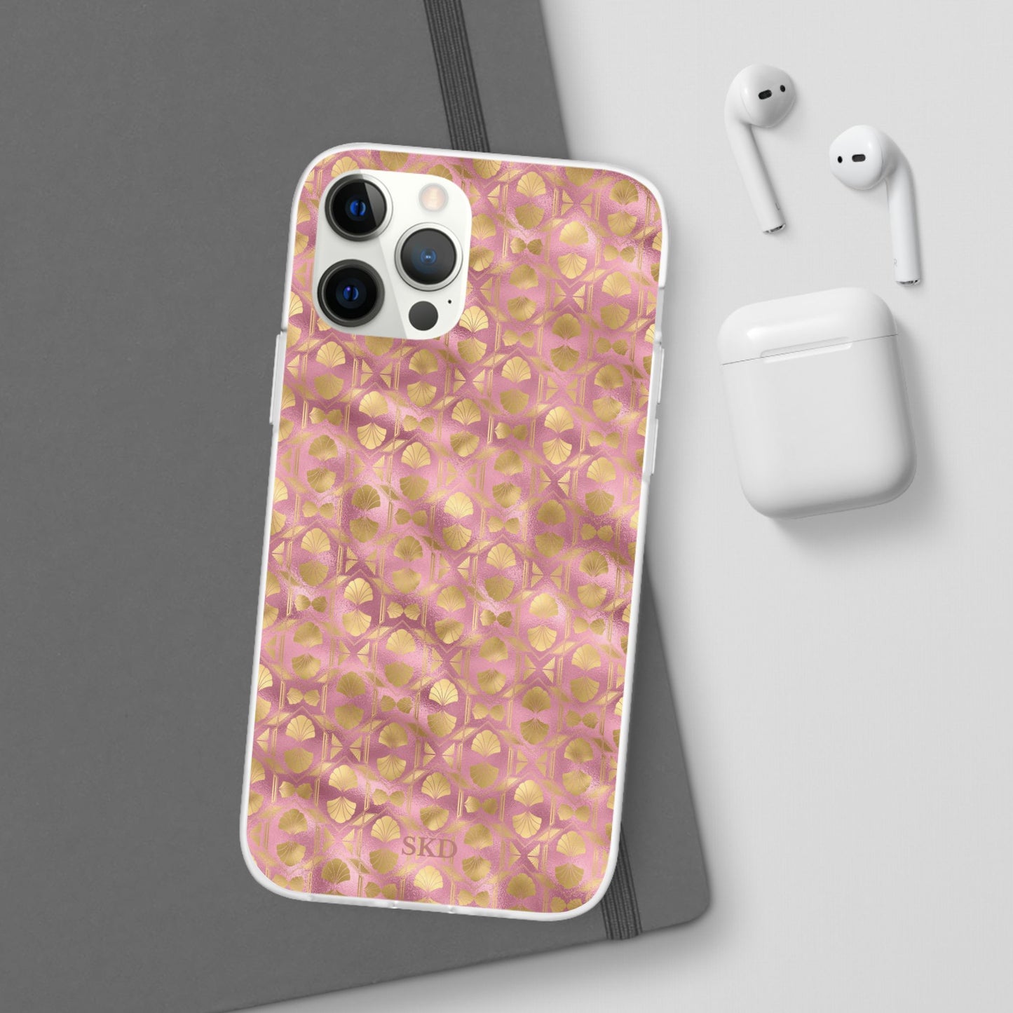 Collector's Vault: Blush Horizon | Soft, Pastel Pink & Gold iPhone Case | Shock-Absorbing TPU Protective Cover, Slim & Wireless Charging Compatible, All iPhone Sizes