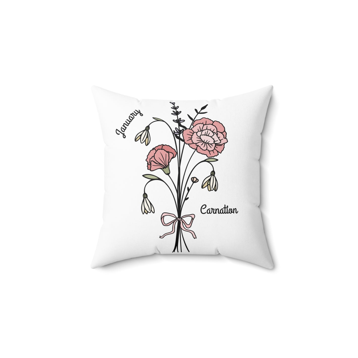 January Carnation Birth Flower - Custom Spun Polyester Square Pillow – Stylish Double-Sided Home Décor Accent for a Personalized Touch