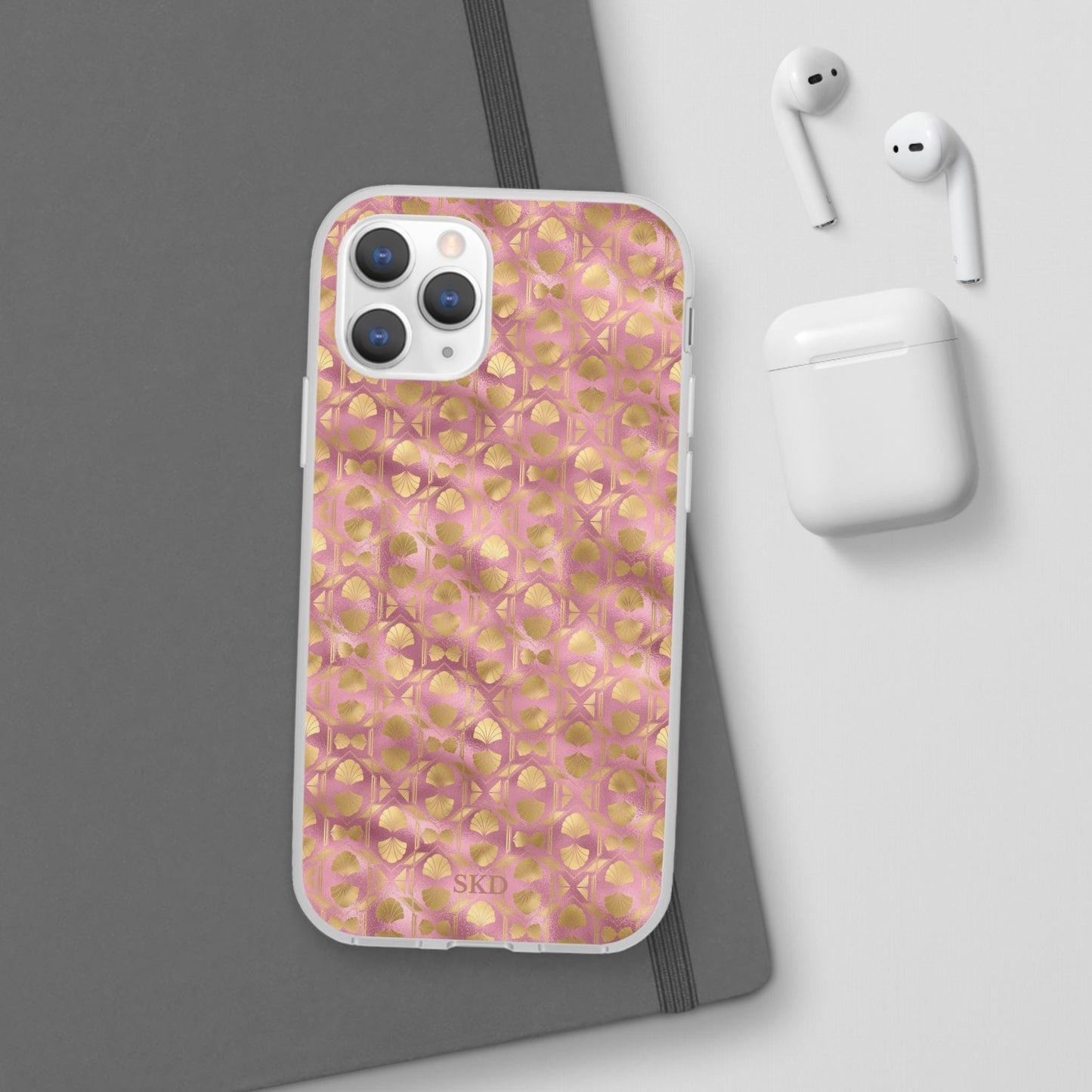 Collector's Vault: Blush Horizon | Soft, Pastel Pink & Gold iPhone Case | Shock-Absorbing TPU Protective Cover, Slim & Wireless Charging Compatible, All iPhone Sizes