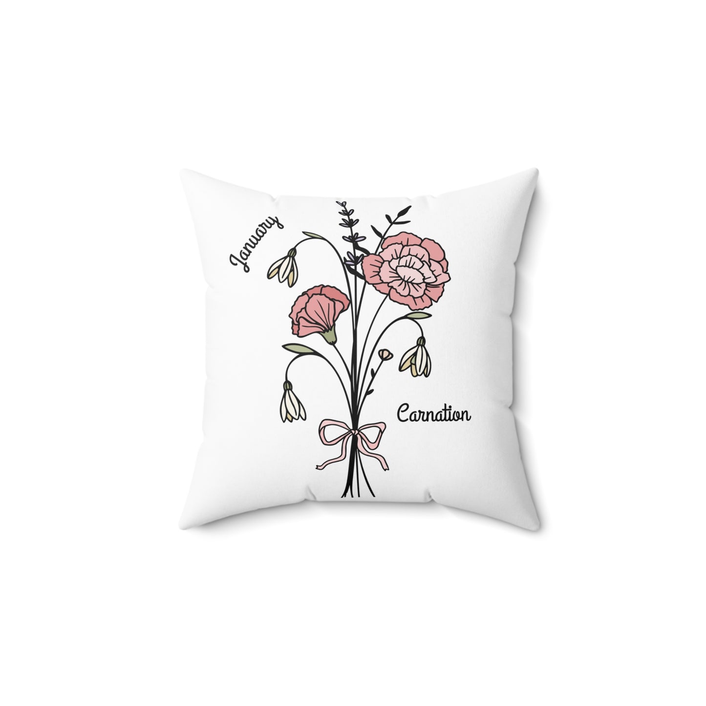 January Carnation Birth Flower - Custom Spun Polyester Square Pillow – Stylish Double-Sided Home Décor Accent for a Personalized Touch