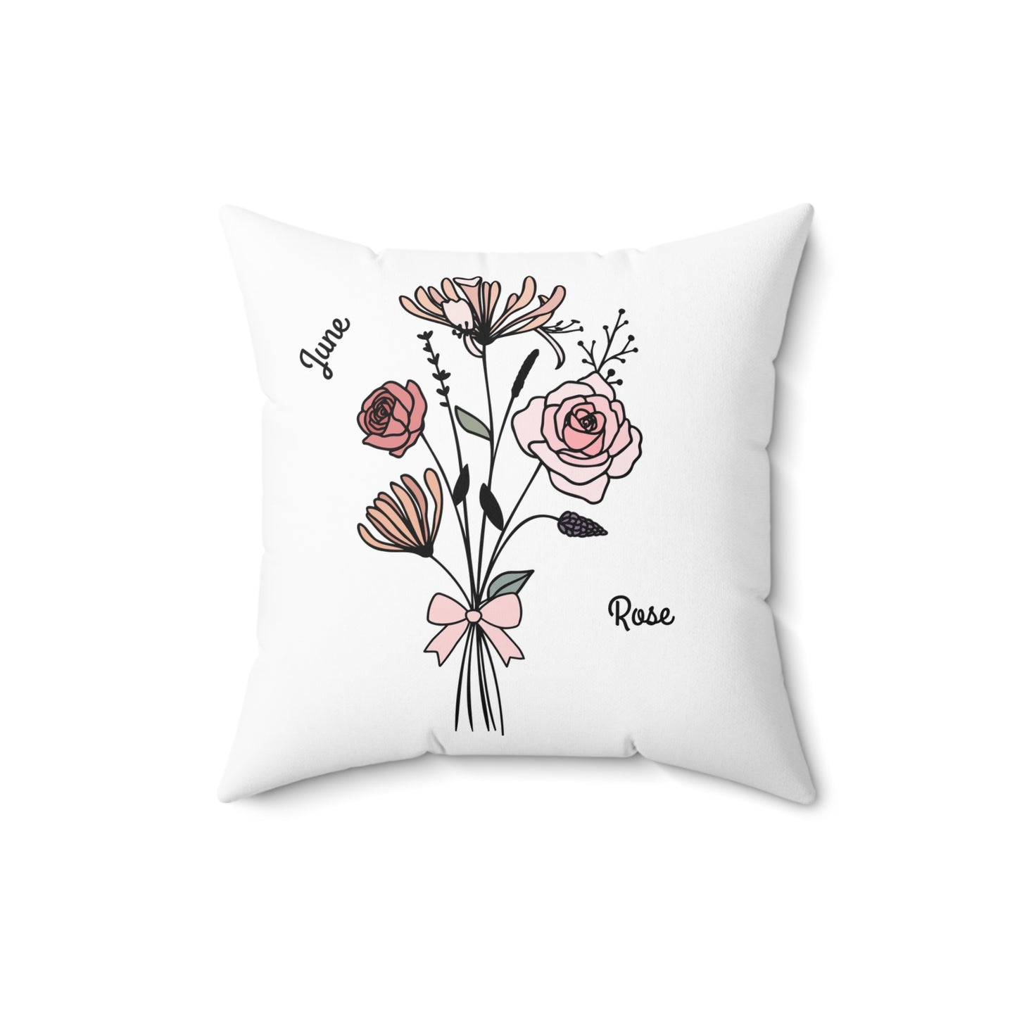 June Rose Birth Flower - Custom Spun Polyester Square Pillow – Stylish Double-Sided Home Décor Accent for a Personalized Touch