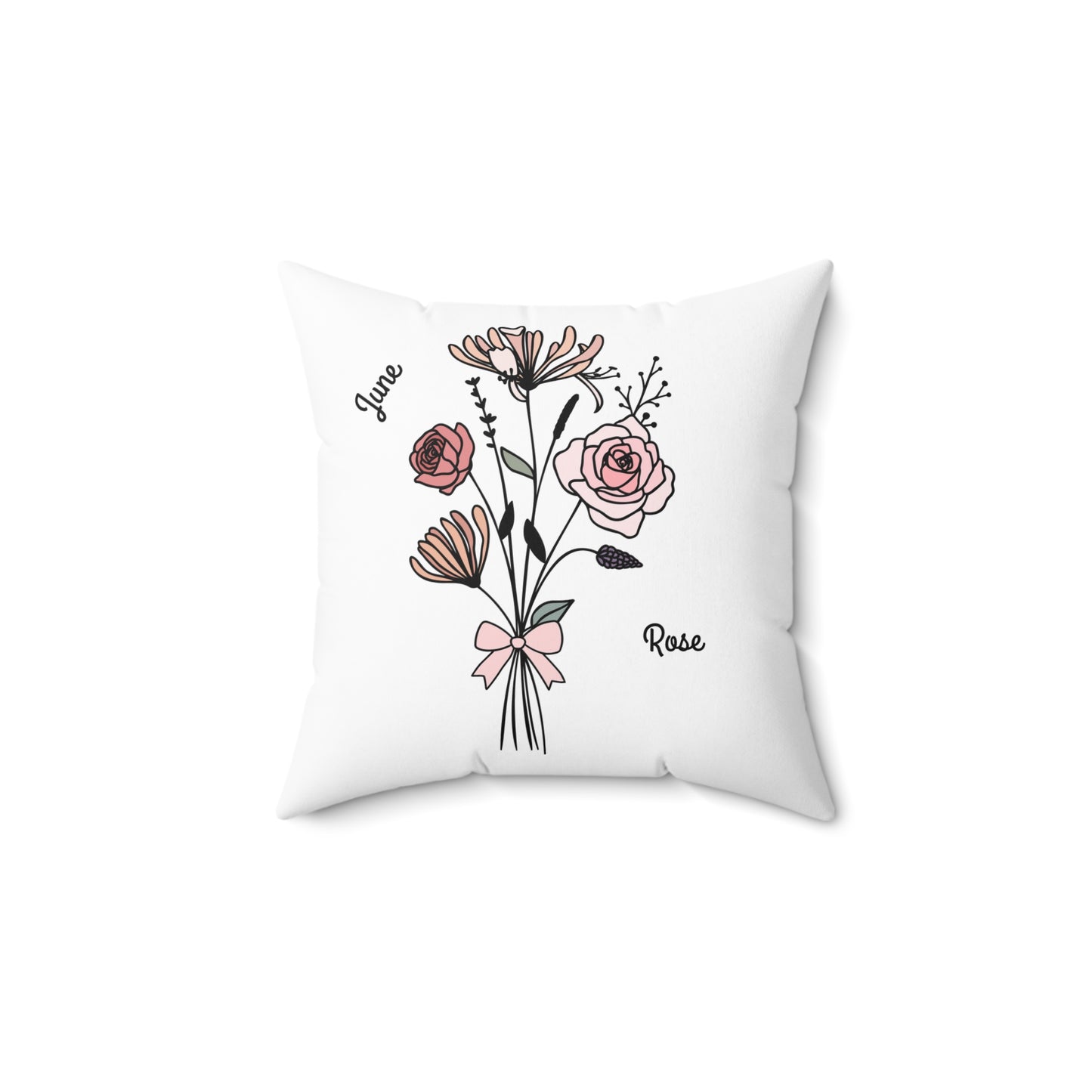 June Rose Birth Flower - Custom Spun Polyester Square Pillow – Stylish Double-Sided Home Décor Accent for a Personalized Touch