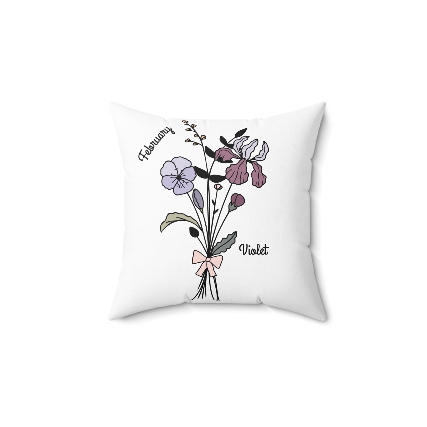 February Violet Birth Flower - Custom Spun Polyester Square Pillow – Stylish Double-Sided Home Décor Accent for a Personalized Touch