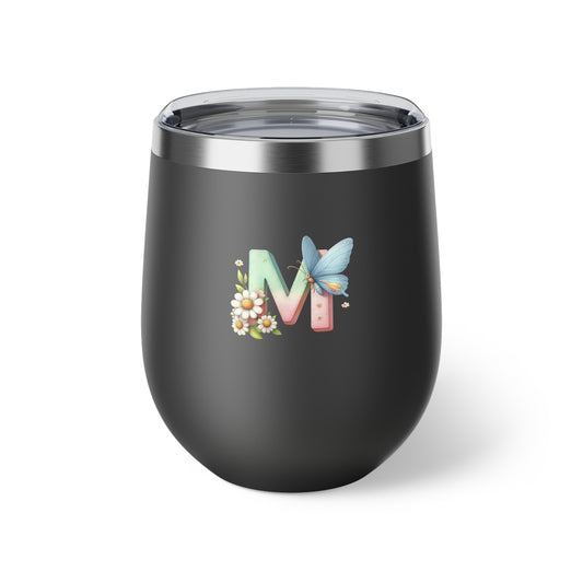 Letter M - Personalized Whimsical Butterfly Copper Vacuum Insulated Cup, 12 oz – Perfect for Weddings
