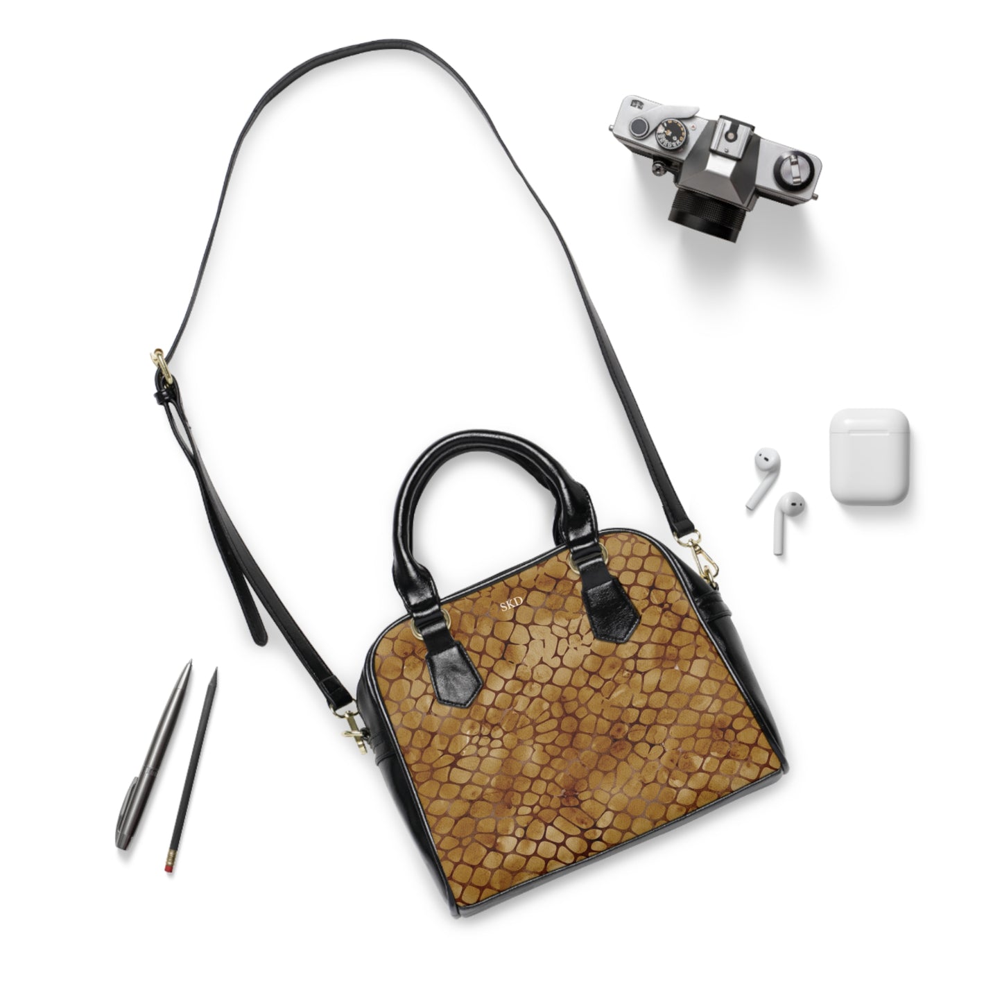 Amber Venom | Cognac Brown Faux Leather Snake Shoulder Bag | Warm Exotic Luxury for Bold Style