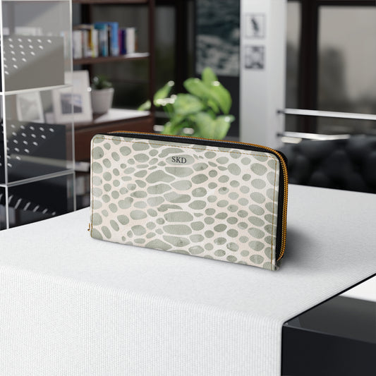 Pale Venom | Soft Sage-Taupe Faux Snake Zipper Wallet | Subtle Exotic Edge for Discerning Taste
