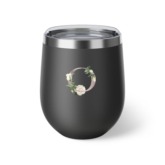 Letter O - Personalized Romantic White Rose Copper Vacuum Insulated Cup, 12 oz – Perfect for Weddings