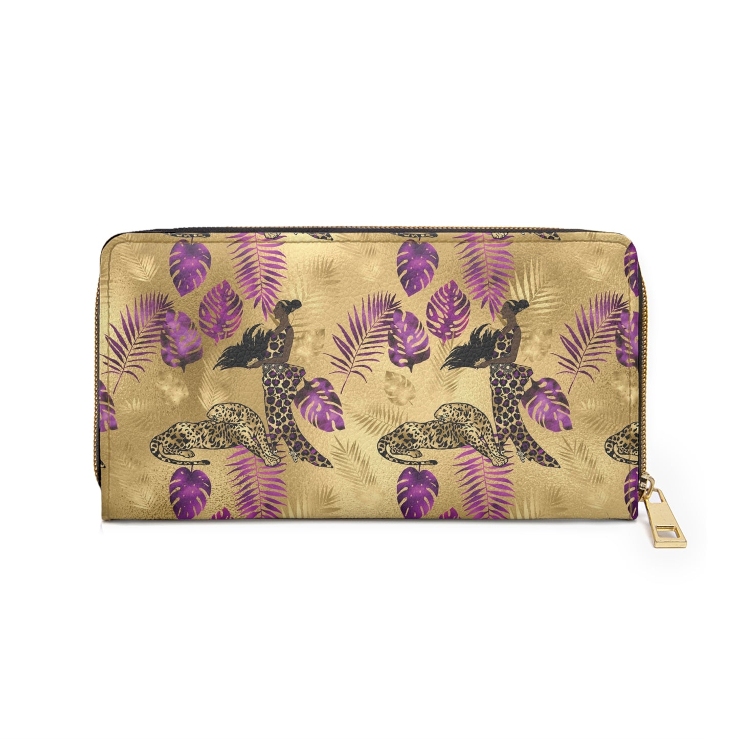 Vault Exclusive: Wild Majesty | Royal Purple and Gold Leopard Print Zipper Wallet | Bold Statement for Confident Fashionistas