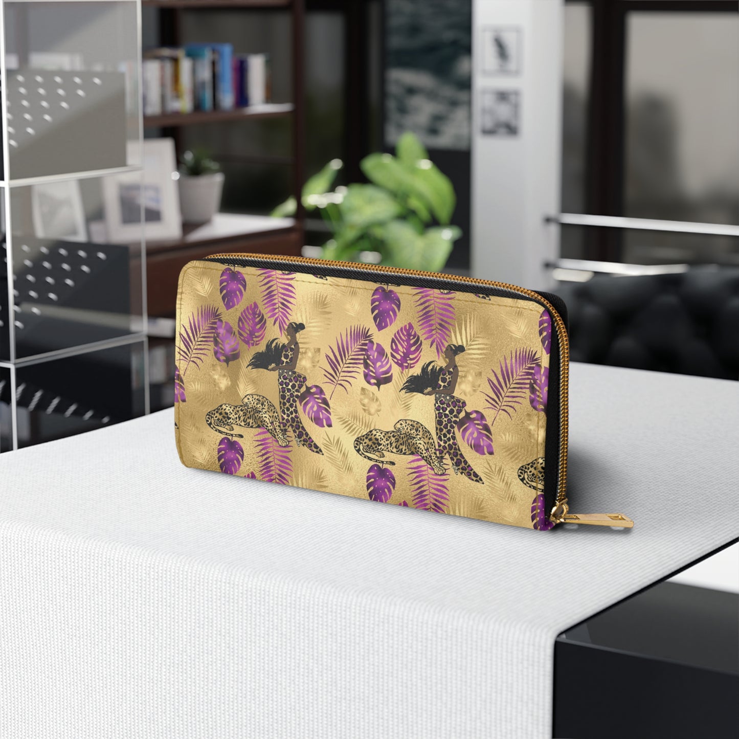 Vault Exclusive: Wild Majesty | Royal Purple and Gold Leopard Print Zipper Wallet | Bold Statement for Confident Fashionistas