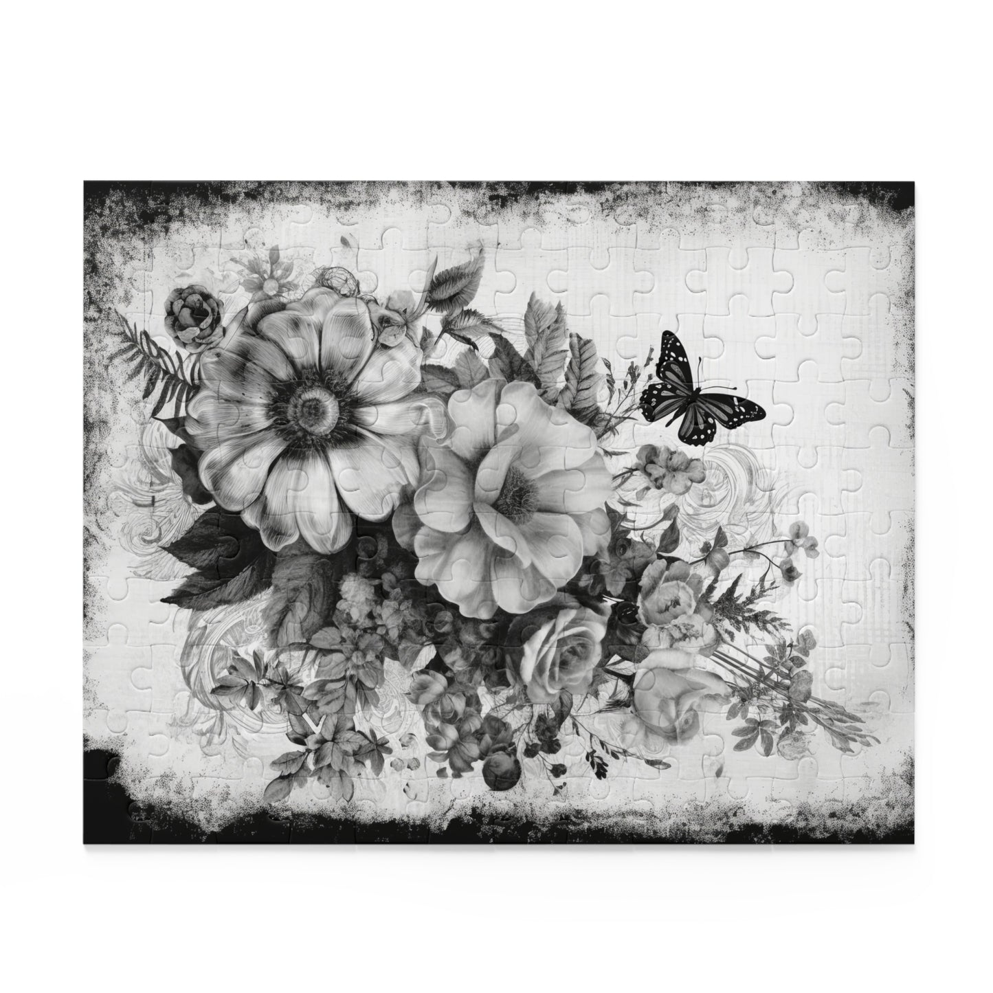 Black & White Roses Puzzle with Butterfly – Custom Elegant Floral Design | 3 Sizes for Mindful Relaxation
