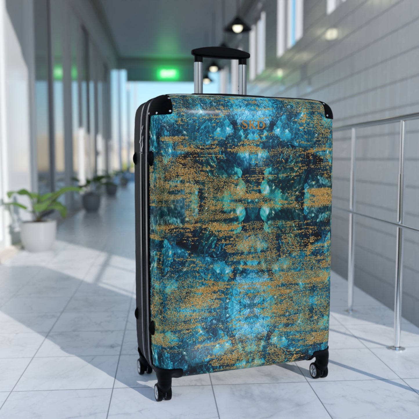 LIMITED EDITION: Celestial Reverie | Chrysocolla & Pyrite-Inspired Suitcase with Built-In Lock and Durable Protection | Lightweight Carry-On and Vacation Essential for Transformation, Abundance, & Artistic Elegance for the Visionary Collector