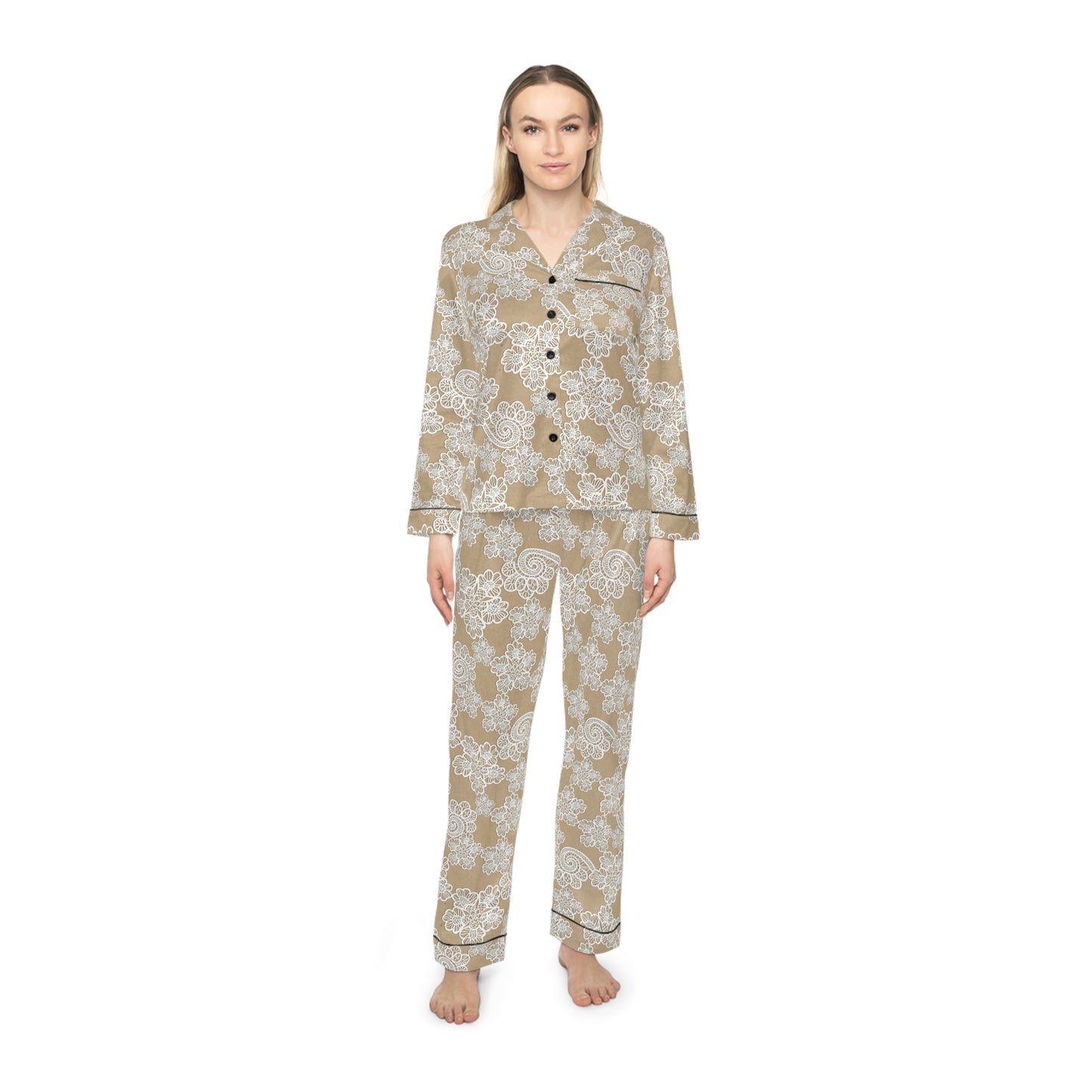 Satin Lace-Pattern Pajamas for Women | Soft, Elegant Sleepwear with Drawstring Waist