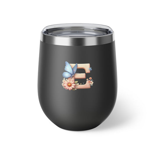 Letter E - Personalized Whimsical Butterfly Copper Vacuum Insulated Cup, 12 oz – Perfect for Weddings