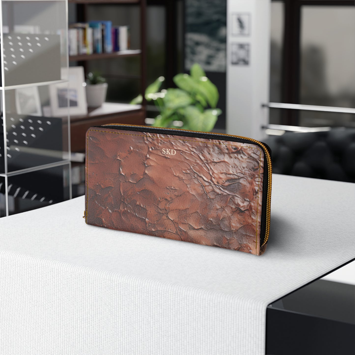 Collector's Vault: Monarch Dynasty | Burnished Mahogany Textured Zipper Wallet | Regal Patina for Distinctive Taste