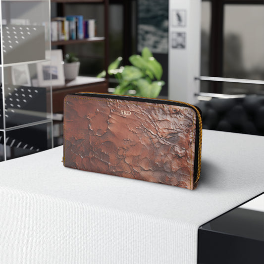 Collector's Vault: Monarch Dynasty | Burnished Mahogany Textured Zipper Wallet | Regal Patina for Distinctive Taste