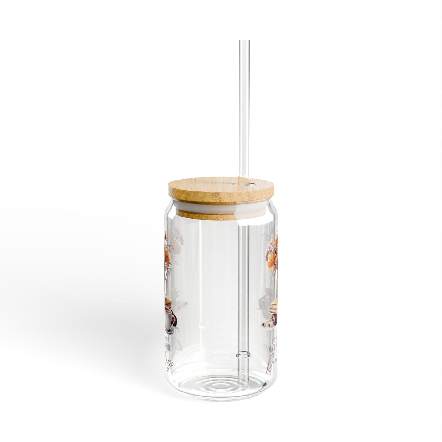 'Books Coffee and Rainy Days' | 16oz Custom Sipper Glass with Bamboo Lid & Straw – Perfect for Sweet Treats and Family Parties