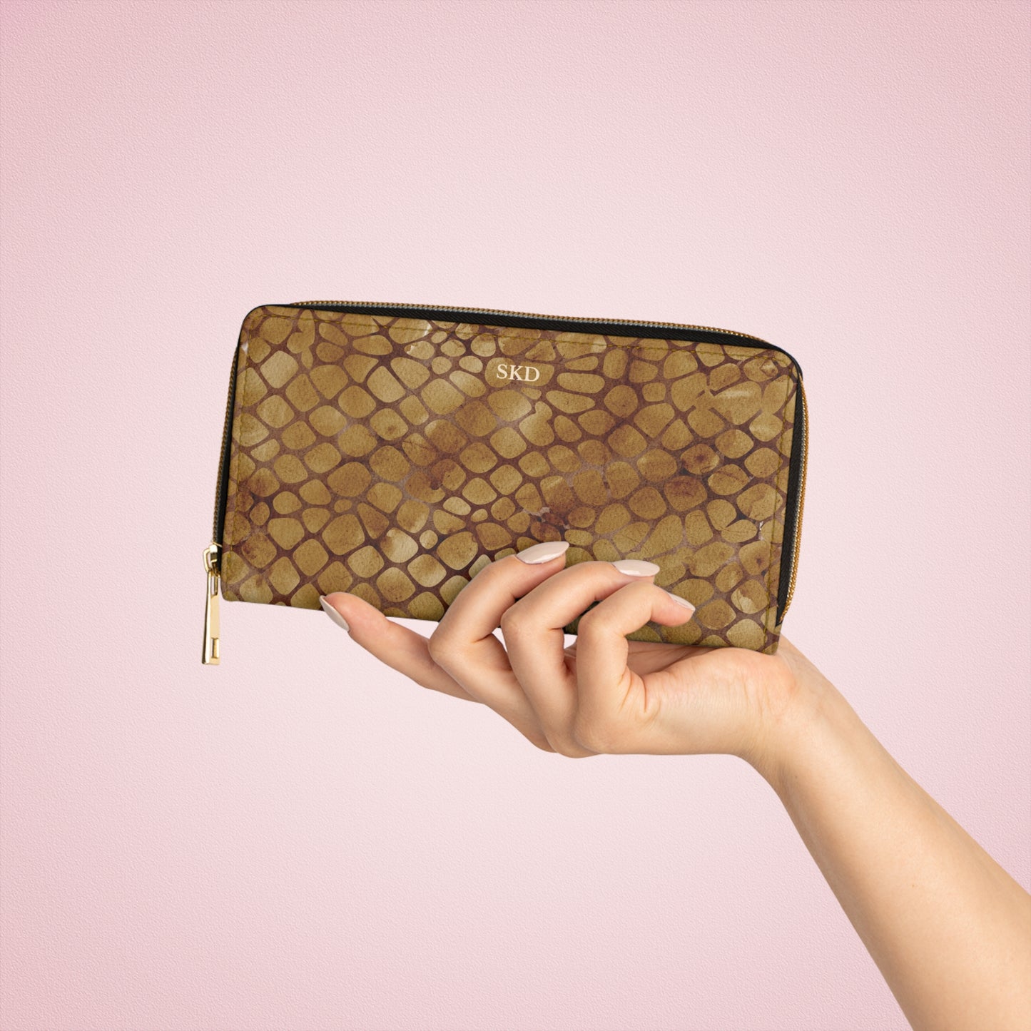 Amber Venom | Amber Brown Faux Snake Zipper Wallet | Warm Exotic Luxury for Bold Style