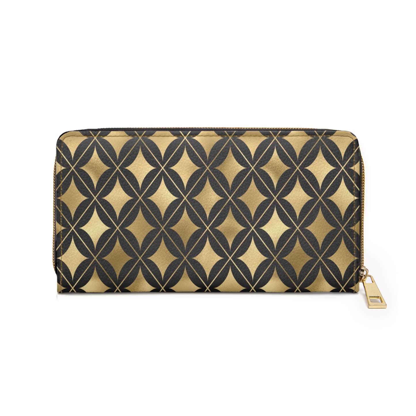 Collector's Vault: Prestige Legacy | Black & Gold Diamond Pattern Zipper Wallet | Luxurious & Enduring Gift for Ladies