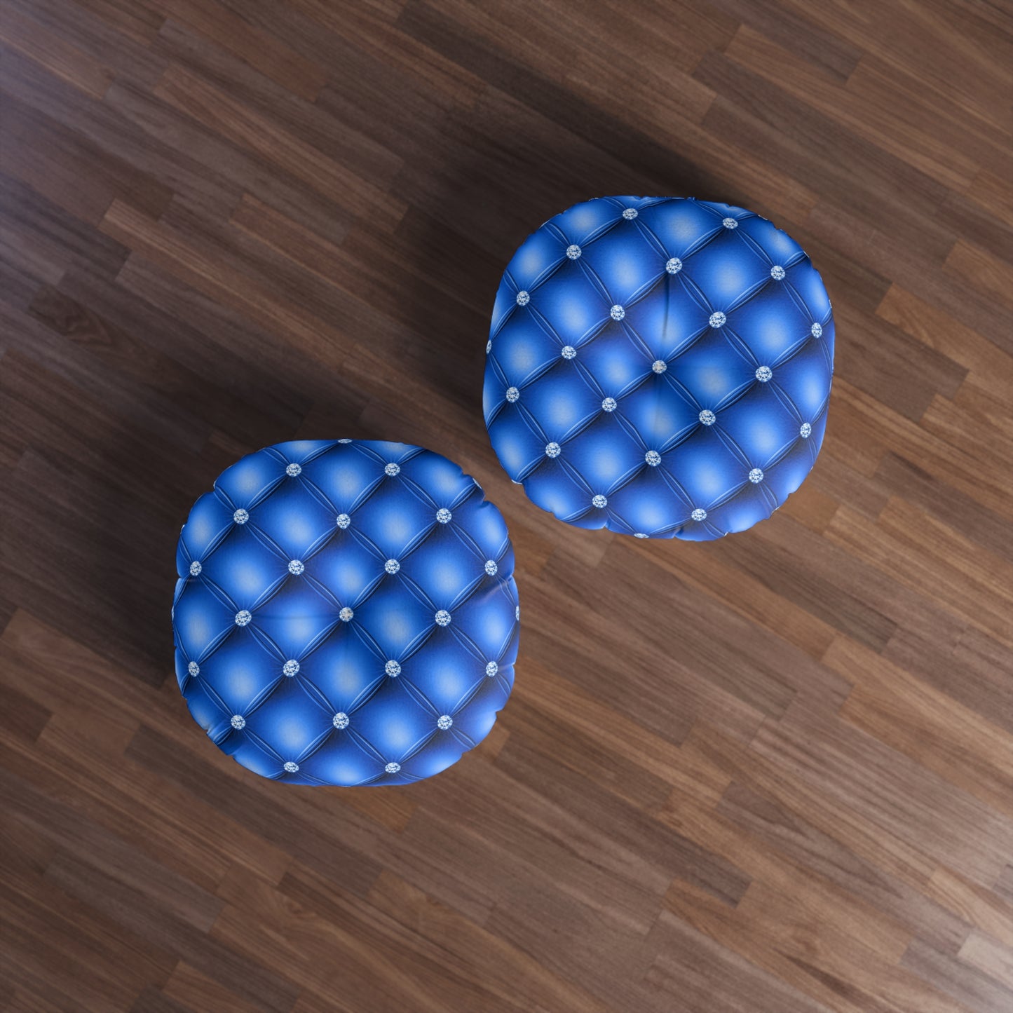Sapphire Luxe | Blue Tufted Round Pillow with Diamond Accents – Regal Statement for Modern Glam Interiors