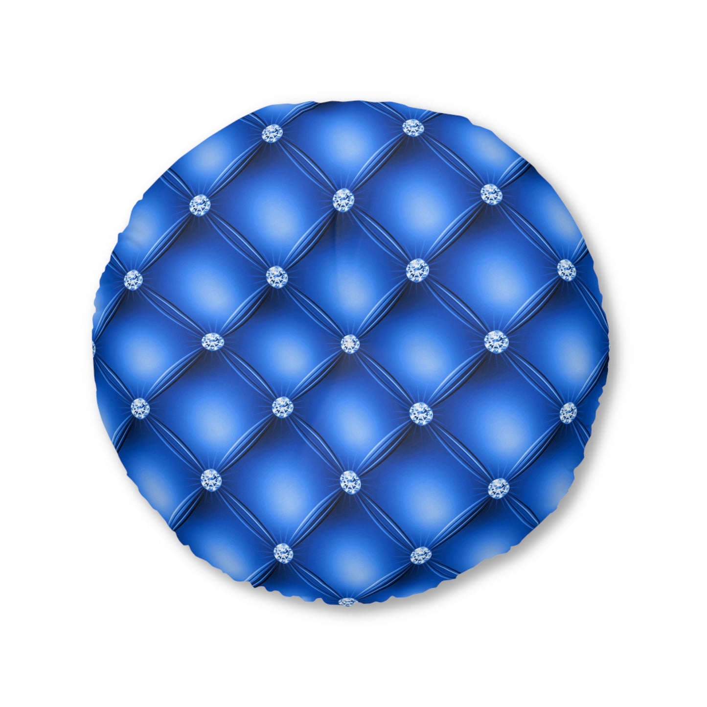Sapphire Luxe | Blue Tufted Round Pillow with Diamond Accents – Regal Statement for Modern Glam Interiors