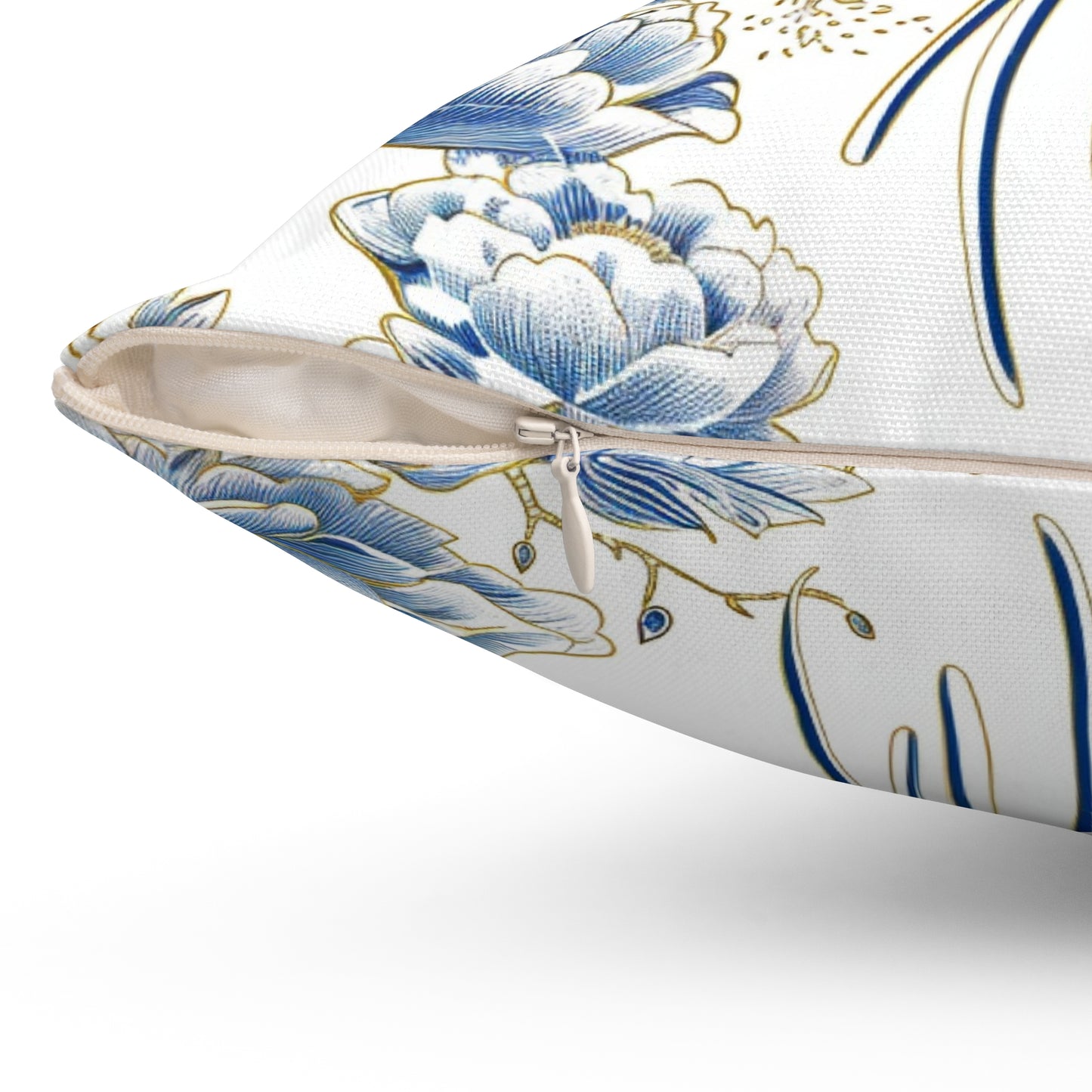 Blue and Gold Bird Chinoiserie | Custom Spun Polyester Square Pillow | Stylish Double-Sided Home Décor Accent for a Personalized Touch