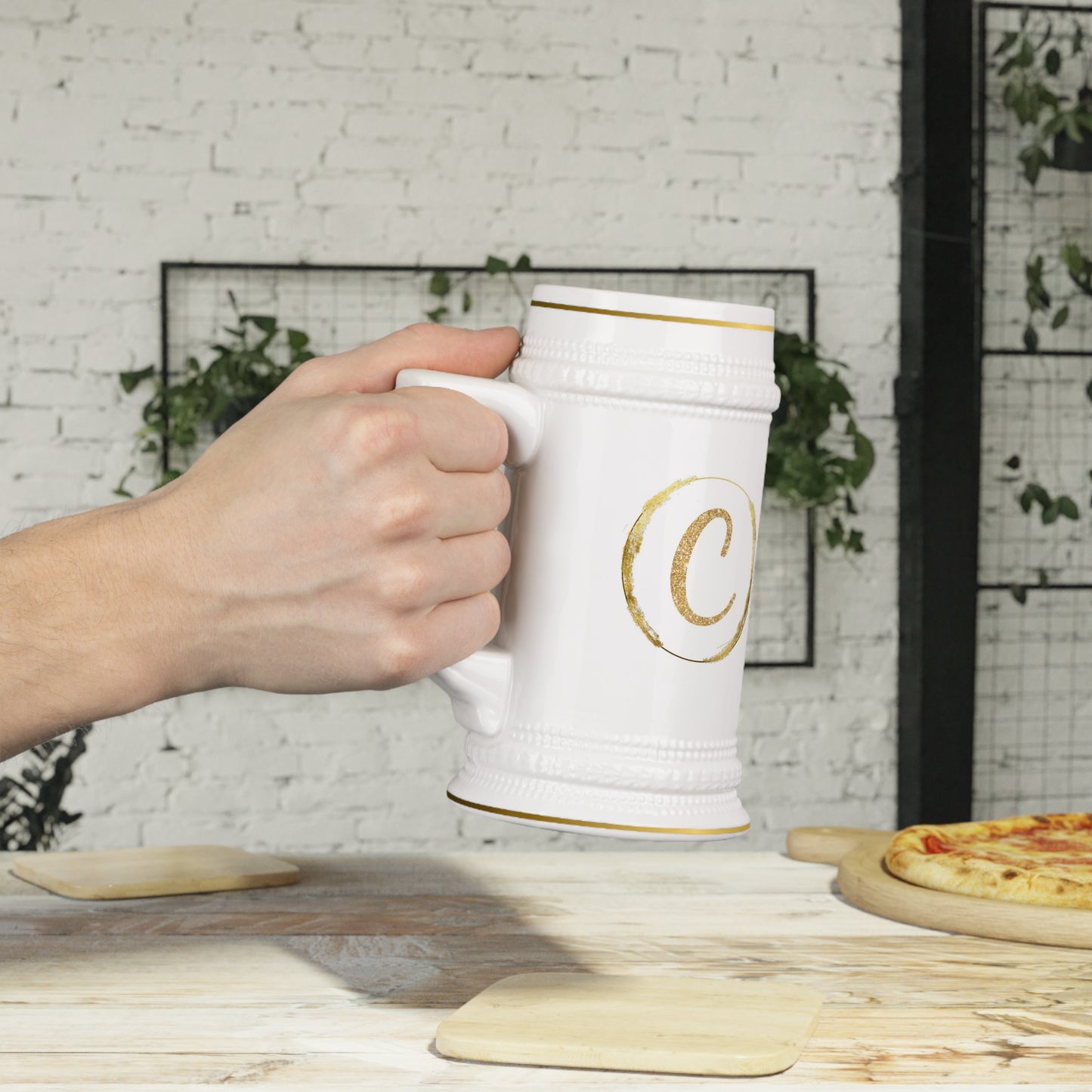 Letter C - Personalized Beer Stein Mug – Custom Initial Ceramic Stein with Gold Accents | Perfect Gift for Beer Lovers