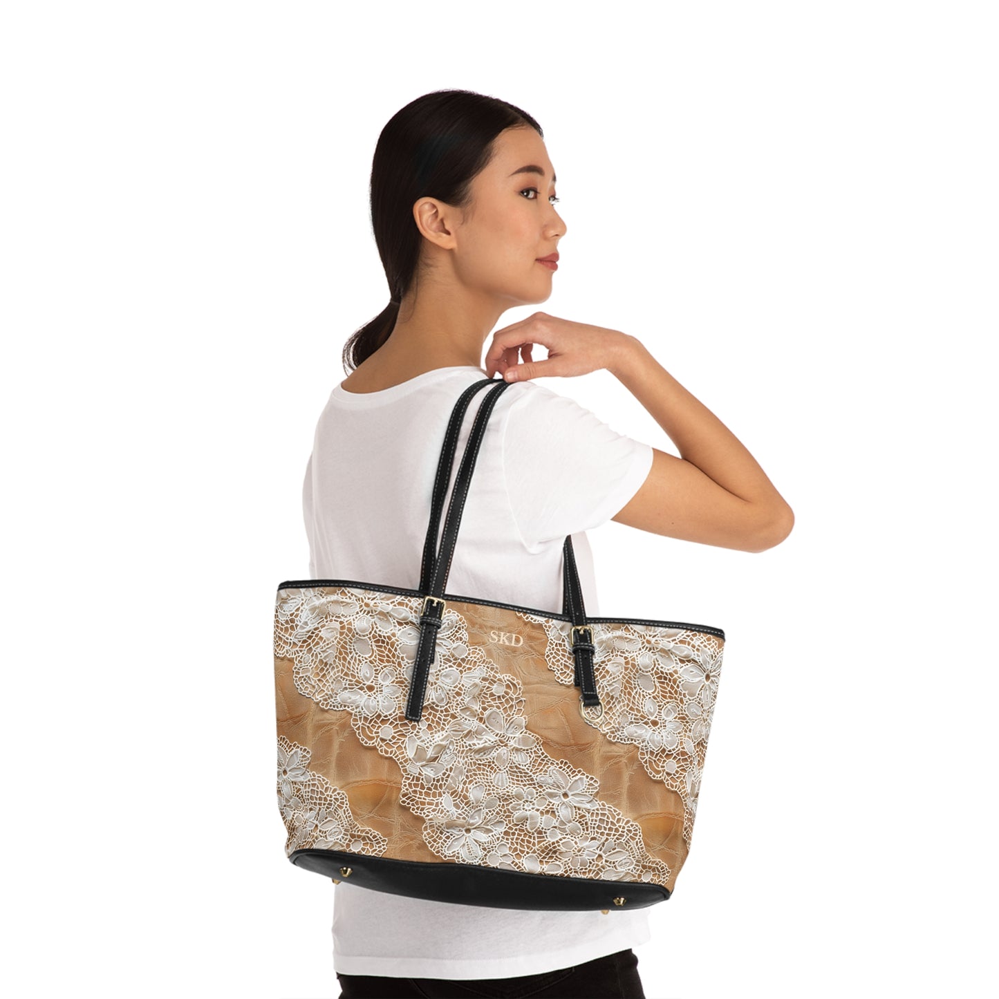Core Collection: Demure Elegance | Soft Lace & Beige Smooth Faux Leather Shoulder Bag | Understated Luxury for Graceful Women