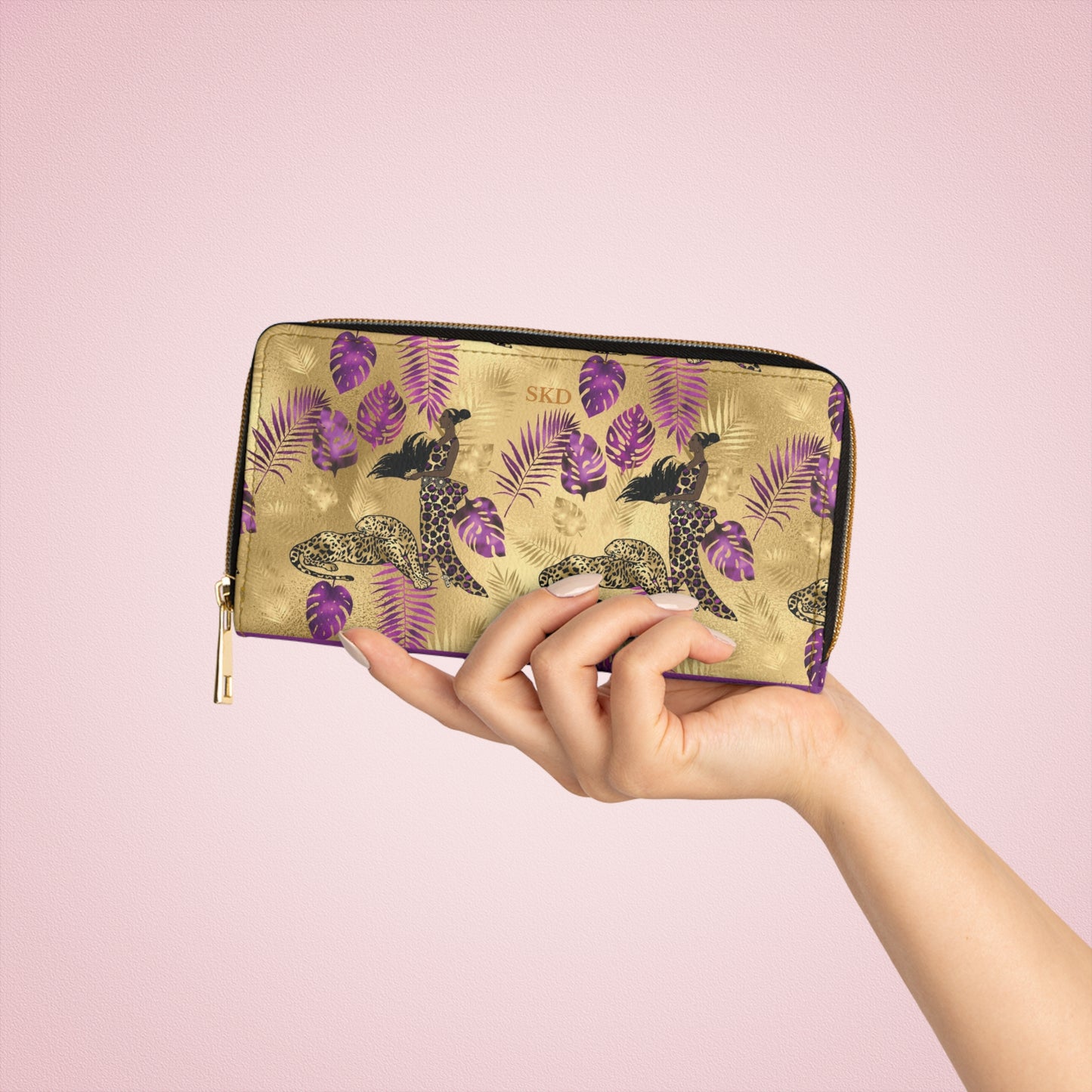 Vault Exclusive: Wild Majesty | Royal Purple and Gold Leopard Print Zipper Wallet | Bold Statement for Confident Fashionistas