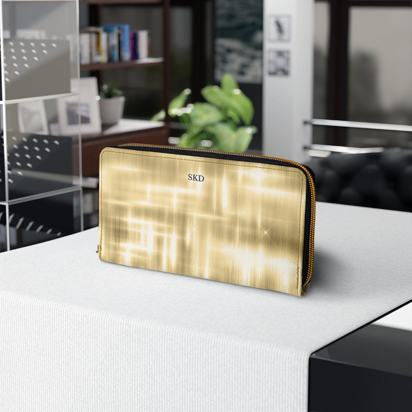 Collector's Vault: Aurum Gala | Radiant Gold Metallic Zipper Wallet | Glamorous Statement Accessory for Special Occasions