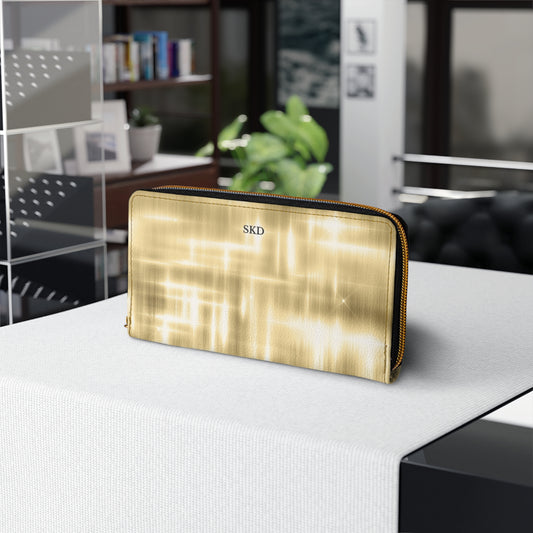 Collector's Vault: Aurum Gala | Radiant Gold Metallic Zipper Wallet | Glamorous Statement Accessory for Special Occasions