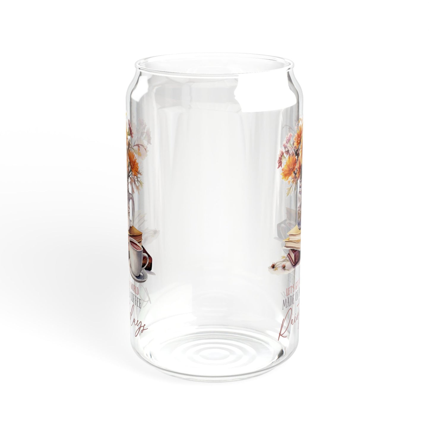 'Books Coffee and Rainy Days' | 16oz Custom Sipper Glass with Bamboo Lid & Straw – Perfect for Sweet Treats and Family Parties