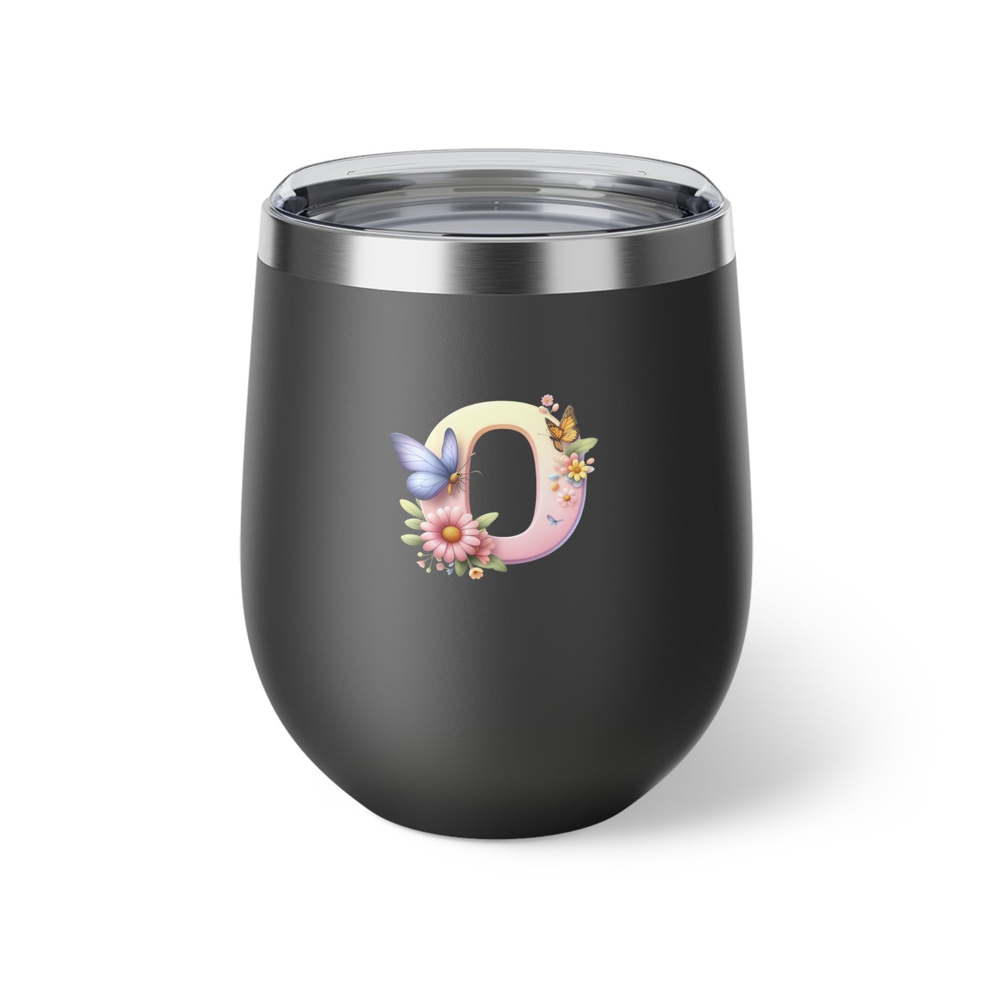 Letter O - Personalized Whimsical Butterfly Copper Vacuum Insulated Cup, 12 oz – Perfect for Weddings