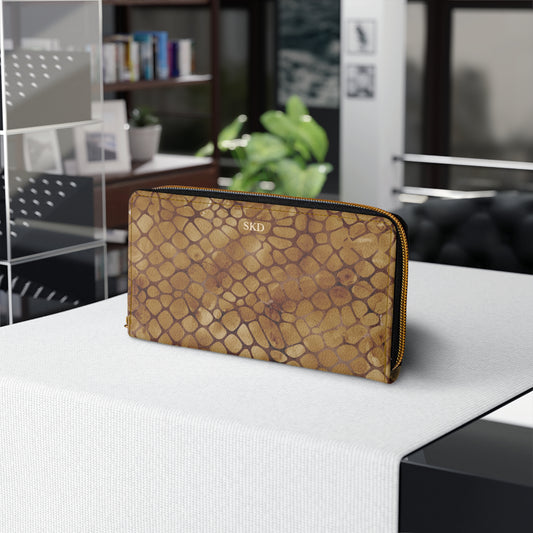 Amber Venom | Amber Brown Faux Snake Zipper Wallet | Warm Exotic Luxury for Bold Style